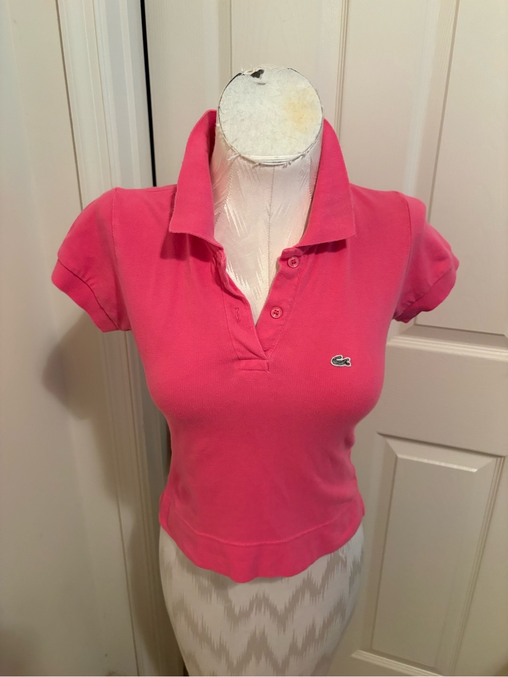 Lacoste Pink Short-Sleeve Polo Top with Crocodile Logo 34 women